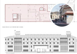 Planos de la planta en la que se harán las obras, del edificio y, arriba, la sede de la Policía Nacional en Salamanca.