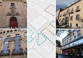 Situación de las principales sedes en los edificios de la plaza de Los Bandos.