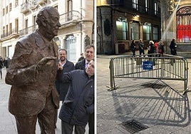 A la izquierda, la estatua de Vicente del Bosque antes; a la derecha, el hueco de la estatua retirada
