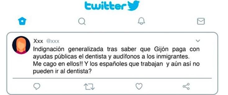 Imagen de uno de los estímulos experimentales usados en el estudio, con un mensaje fabricado en X que contiene un mensaje de odio xenófobo basado en una noticia falsa.