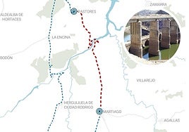 Mapa del tramo cortado y puente del risco de Martiago.