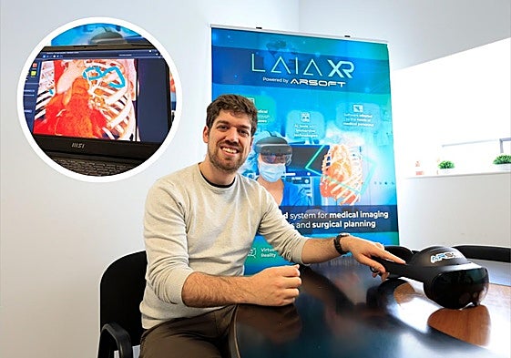 Óscar Alonso, director del proyecto dentro de Arsoft; en el círculo, la visualización del sistema LAIA XR en el ordenador.
