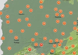 Mapa de temperaturas en Salamanca durante la tarde.