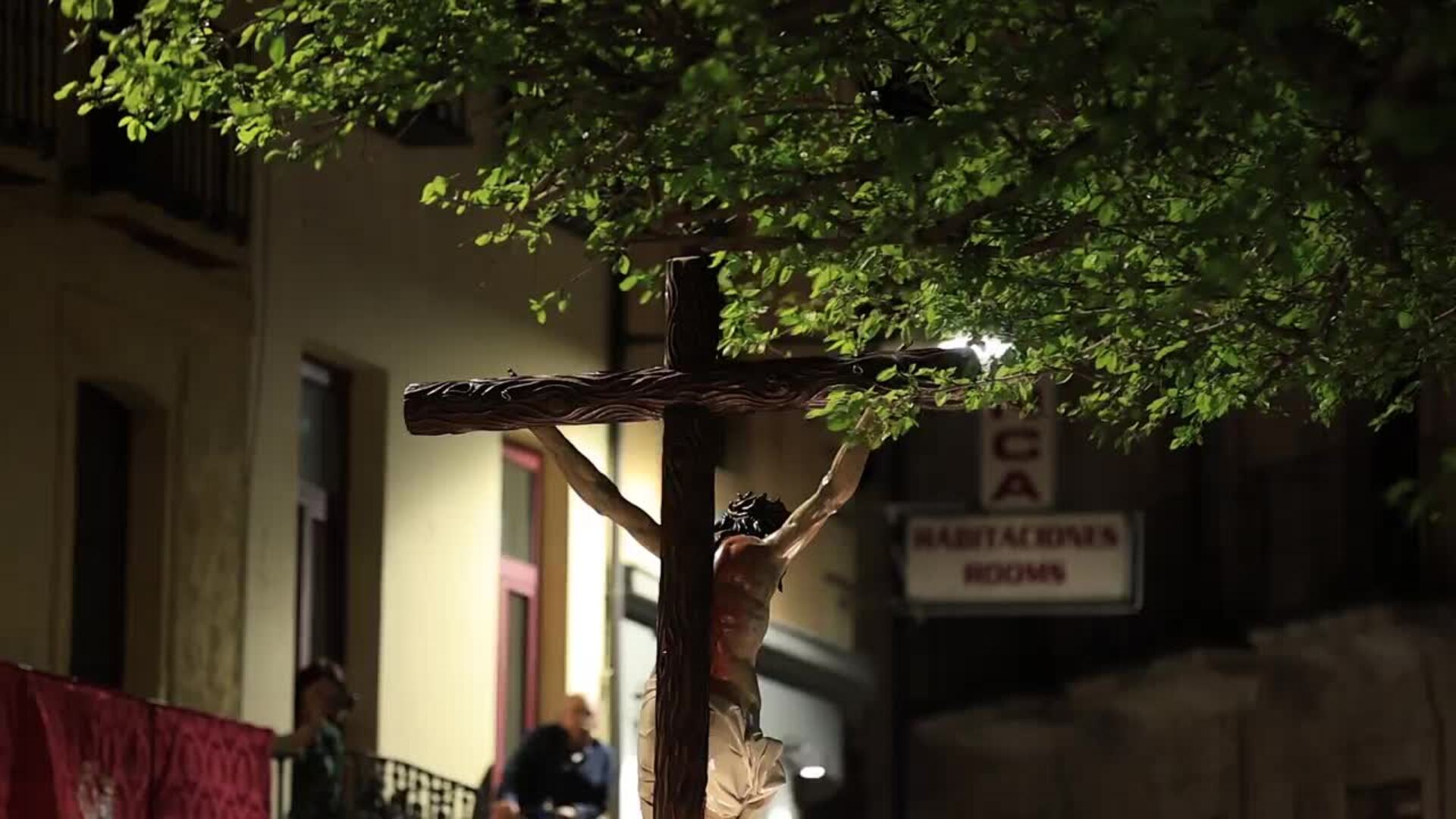 Un paso golpea un árbol en Salamanca durante el recorrido de la procesión