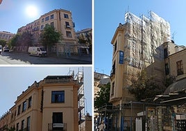 El edificio afectado, la estructura superior nueva y la fachada lateral.