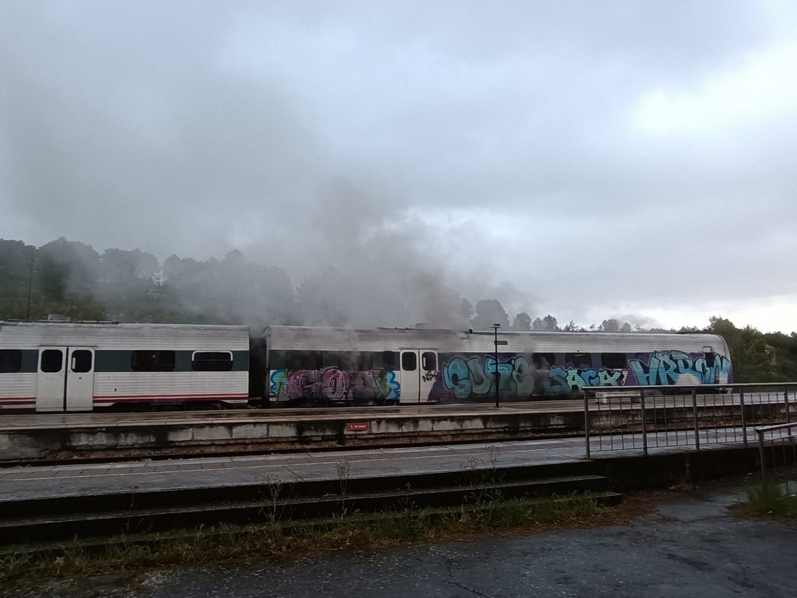 El incendio de un tren con pasajeros a bordo, en imágenes