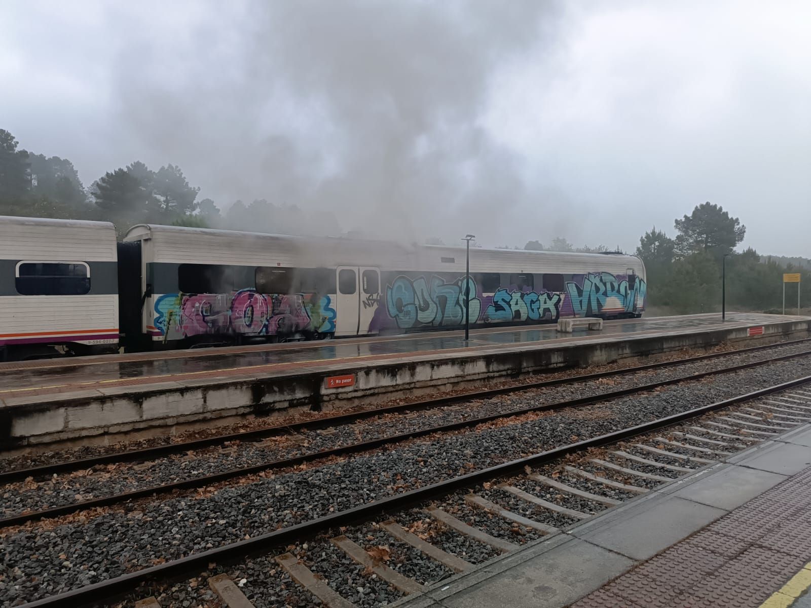 El incendio de un tren con pasajeros a bordo, en imágenes