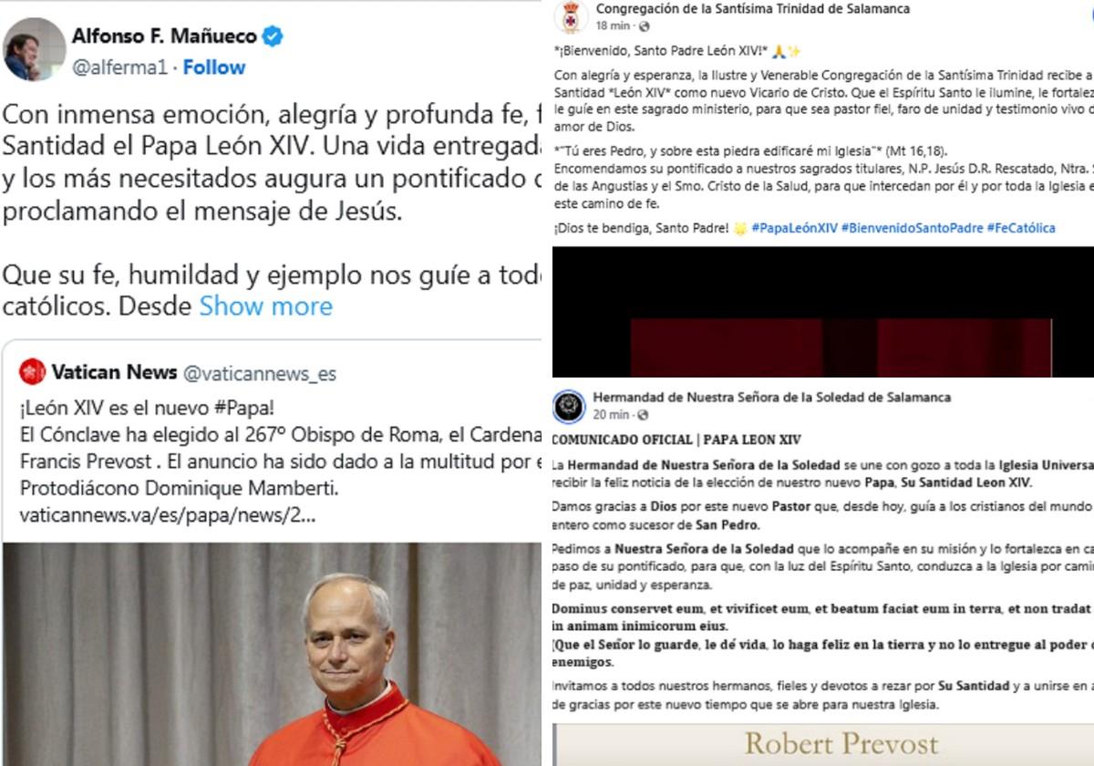 El obispo, Mañueco, congregaciones y hermandades felicitan al nuevo Papa desde Salamanca