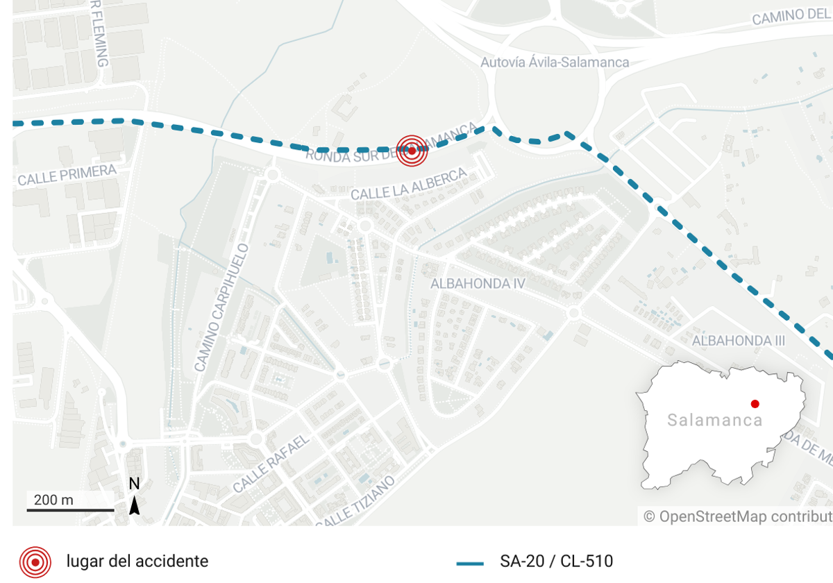 Cinco heridos en el choque entre dos coches en la salida hacia Alba de Tormes