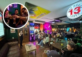 Una de las charlas de PhDrinks; en el círculo, los creadores del proyecto