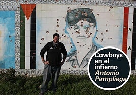 El periodista y escritor, Antonio Pampliega; en el círculo, el título de su libro