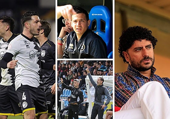 Ramiro Mayor, capitán de Unionistas; Daniel Llàcer y Acciari, entrenadores; Rubén Andrés, director deportivo