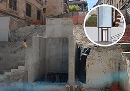 Estructura en construcción y diseño del ascensor de las escaleras de la Gran Vía.