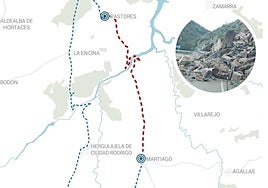 Esquema del devío de la carretera y desprendimiento sobre la calzada.