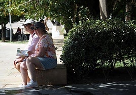 Imagen de archivo de unos turistas en la sombra refugiándose del sol.