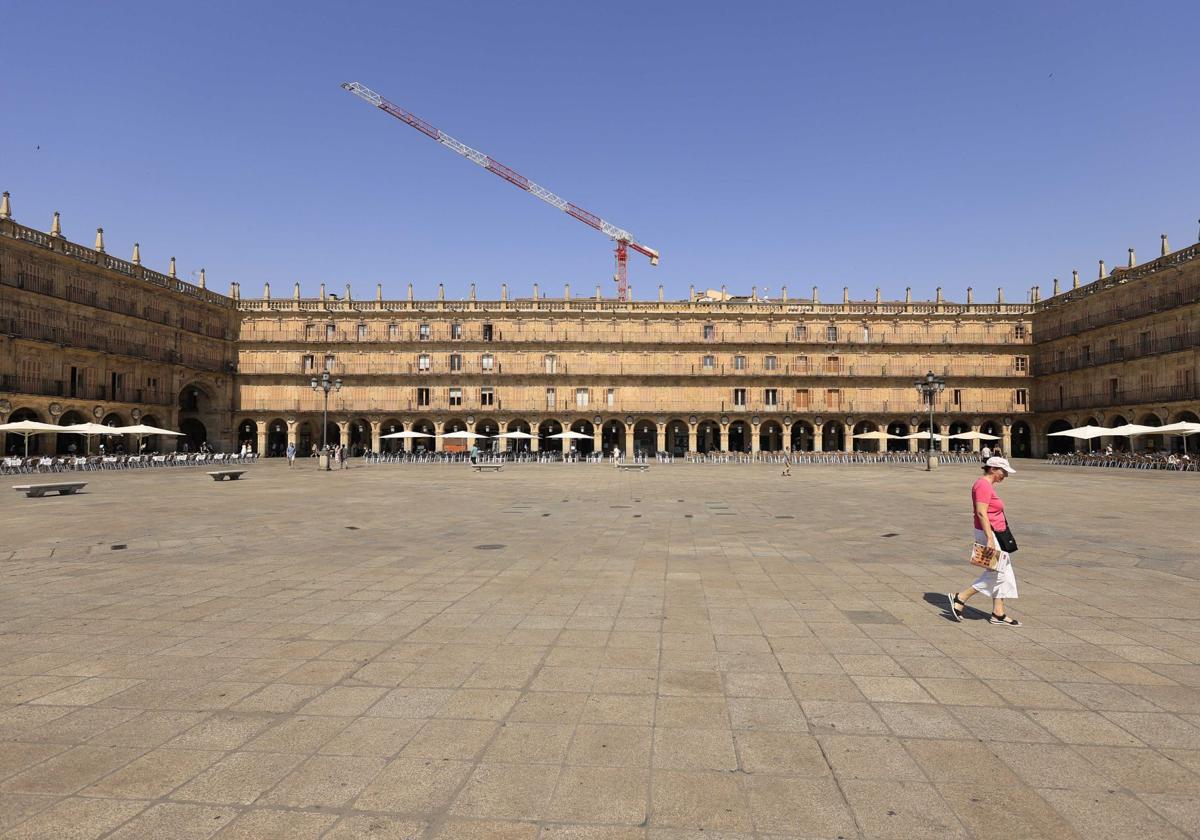 Plaza Mayor en plena ola de calor en Salamanca.