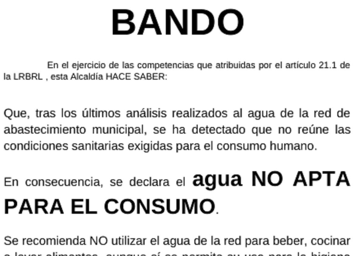 Bando emitido por Pedrosillo de los Aires para evitar el consumo de agua.