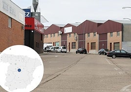 Poligono de los Villares con naves empresas cerradas en una imagen de archivo y, abajo a la izquierda, el mapa con el destino de las sociedades que se han marchado a otras provincias.