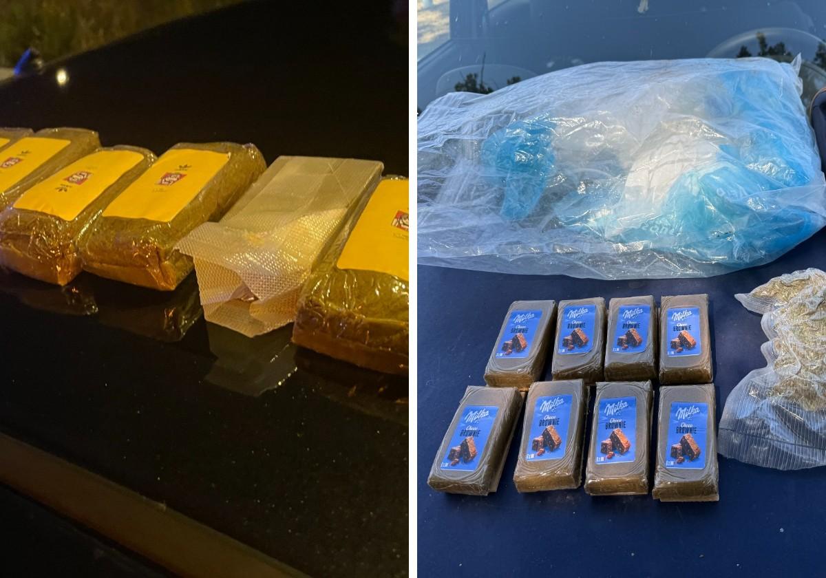 Los dos alijos de droga interceptados.