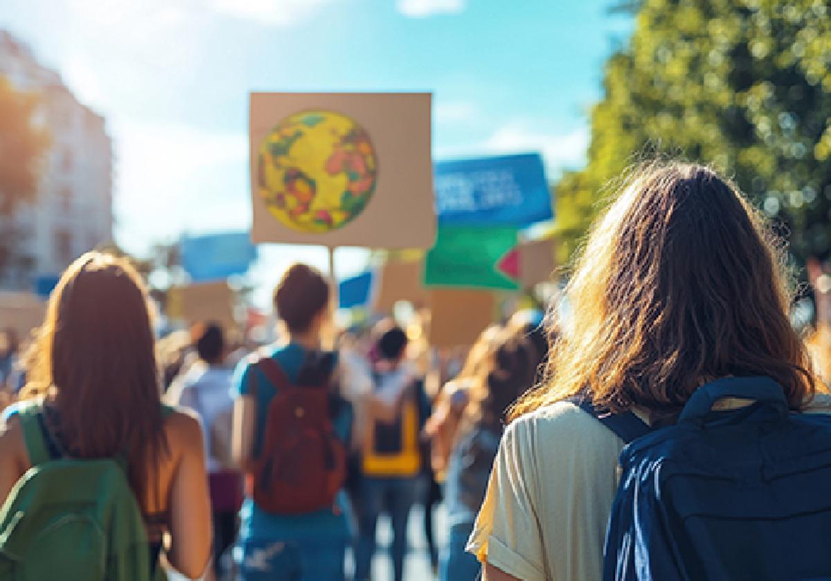 Jóvenes en una manifestación contra el cambio climático.
