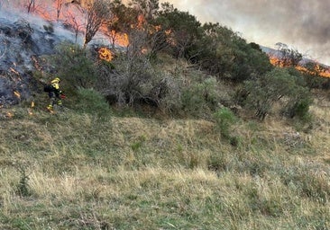 Los brigadistas trabajan en el incendio de Fasgar (León)