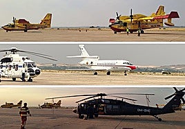 Los CandAir, el Falcon y uno de los BlackHawk, en las pistas de Matacán.