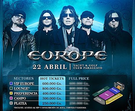 Cartel del concierto de Europe en Paraguay del pasado 22 de abril.