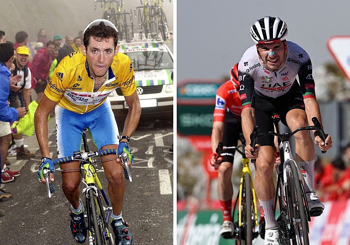 Heras, en su ascensión del año 2000 en la que hizo el récord del Angliru y Almeida en la de este año.