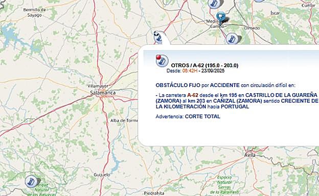 Corte de la carretera indicada en la web de la DGT.