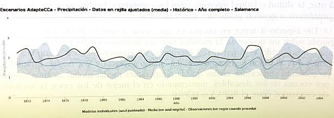 Figura 9 de la Revista de Estudios escrita por José Abel Flores. Serie histórica de la precipitación media anual en Salamanca