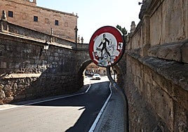 Señal de prohibición de peatones en el puente del Soto.