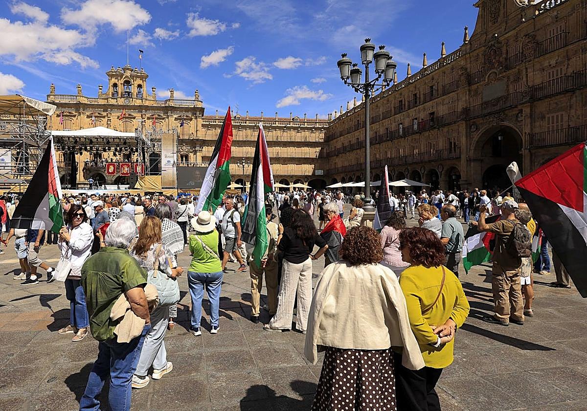 Banderas de Palestina en la Plaza Mayor de Salamanca en una imagen de archivo.