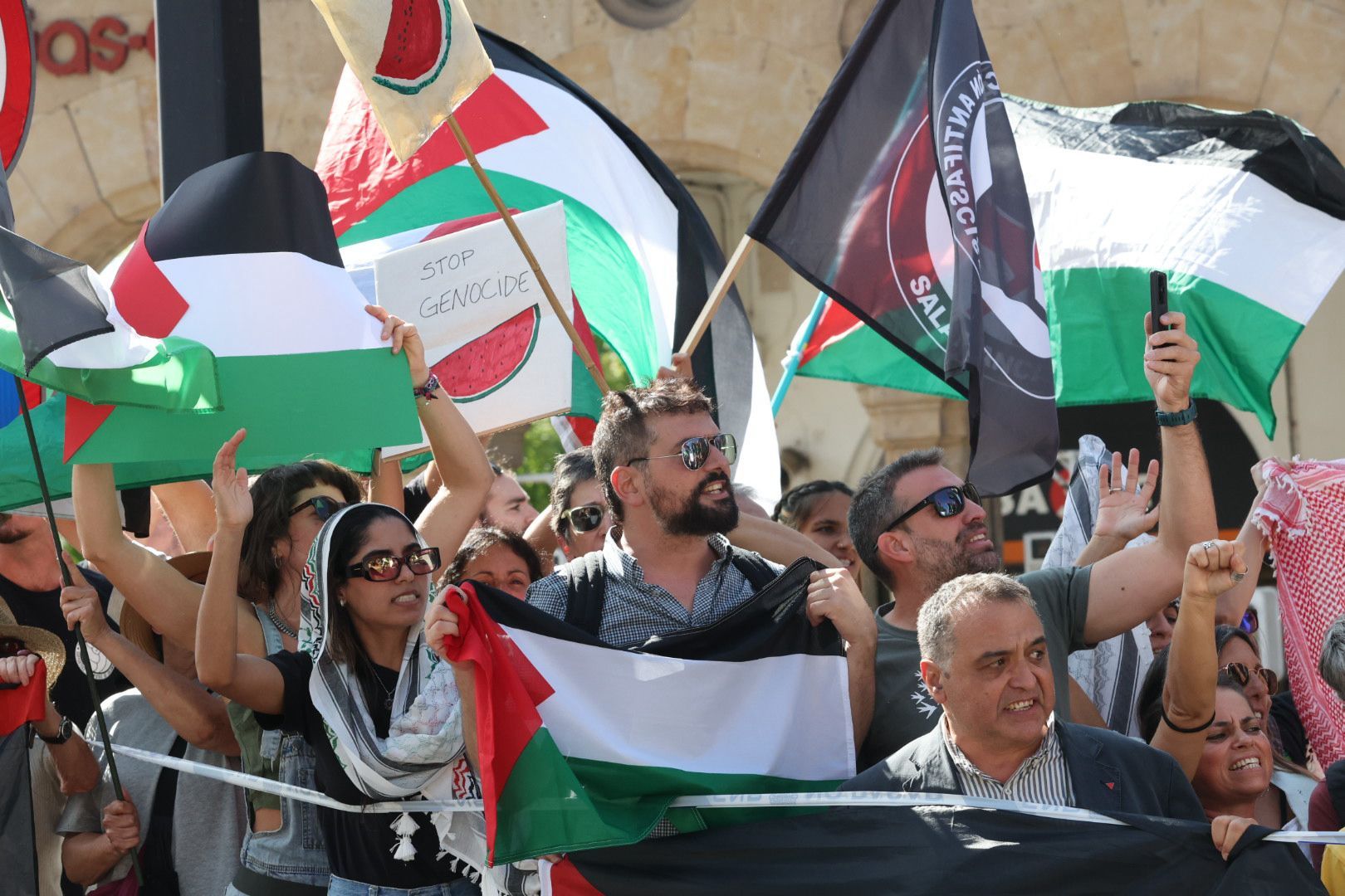 Protestas propalestina en La Vuelta a su paso por Salamanca en una imagen de archivo.