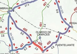 Corte de carretera e itinerario alernativo proyectado.