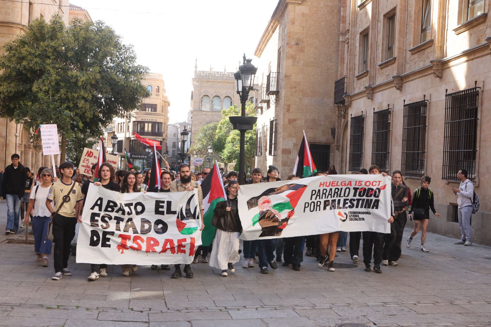 La Huelga General en apoyo a Palestina se hace escuchar en Salamanca y corta la Gran Vía