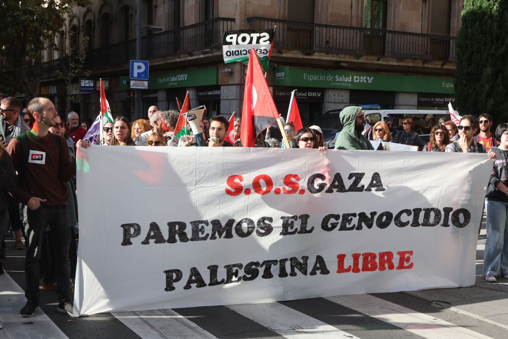 La Huelga General en apoyo a Palestina se hace escuchar en Salamanca y corta la Gran Vía