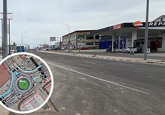 Polígono de Los Villares en Villares de la Reina y, a la izquierda, el diseño de la nueva rotonda.