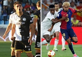 Una acción de un partido de Unionistas y otra de un clásico entre el Madrid y el Barcelona.