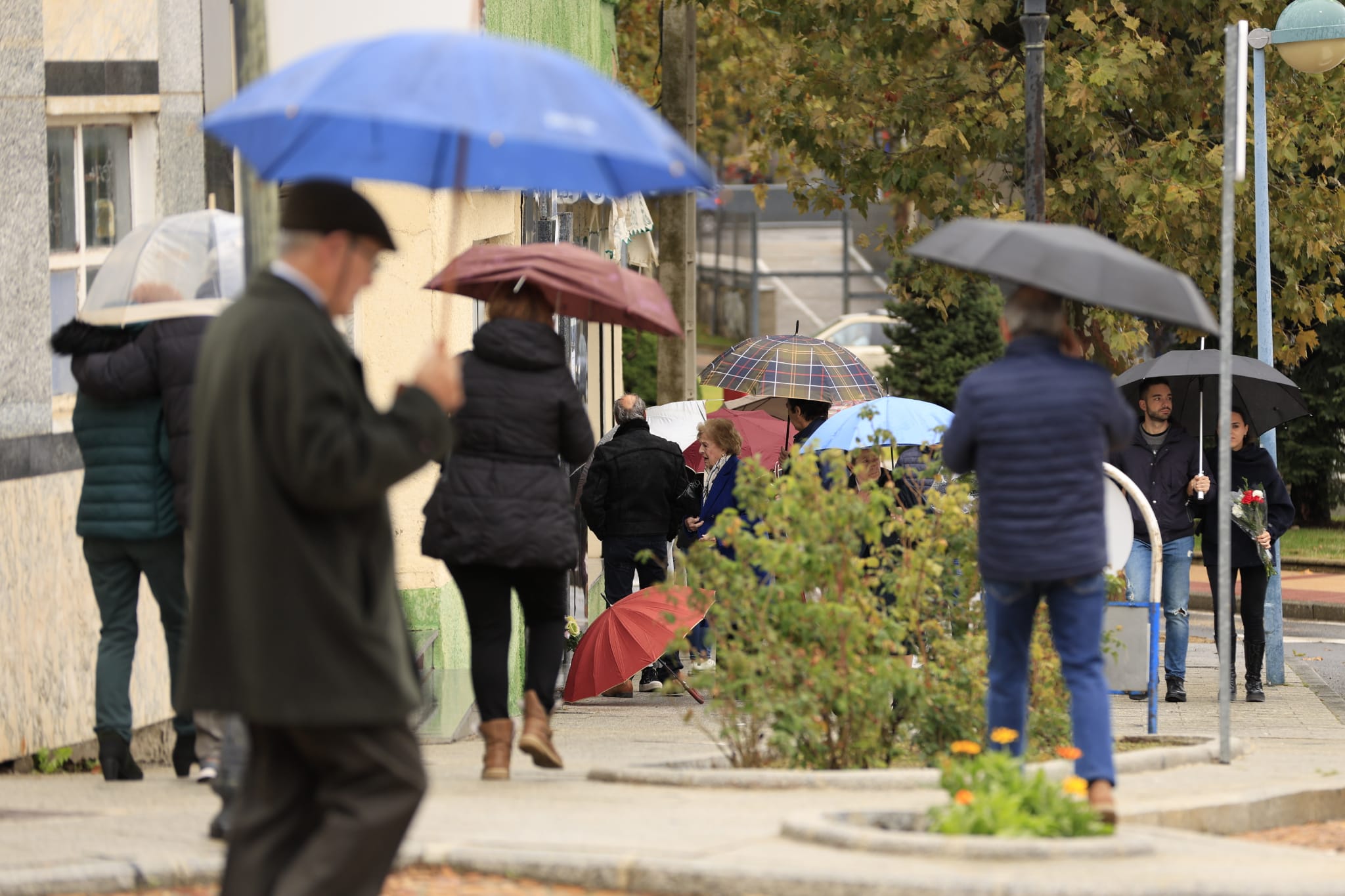 Personas con paraguas hoy en Salamanca.