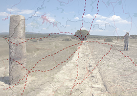Miliario en un tramo de la calzada romana de la plata en Salamanca.