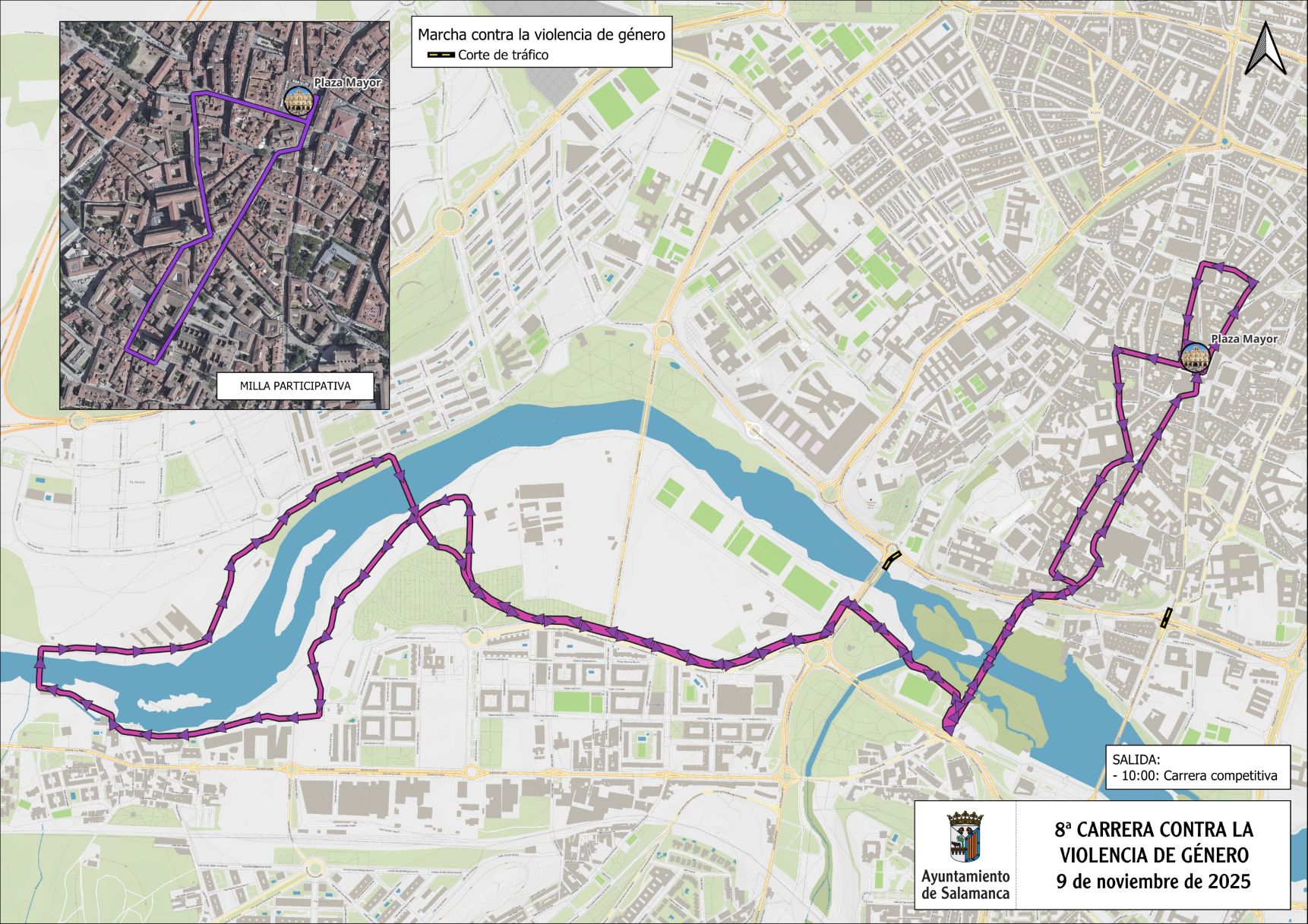 Cortes y desvíos este domingo en Salamanca por la Carrera y Marcha contra la Violencia de Género