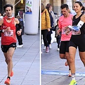 Dani Sanz y Gema Martín entran en la líena de meta de la Plaza Mayor como vencedores de sus categorías.