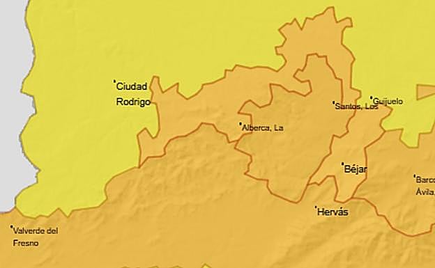 Zonas de Salamanca afectadas este jueves por el aviso naranja por fuertes lluvias de la AEMET.
