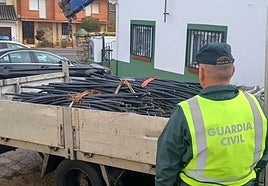 Un agente, con el material intervenido.