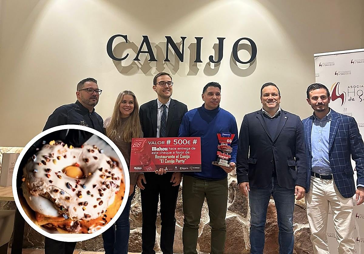 Entrega del premio al bar Canijo; en el círculo, la hamburguesa 'Canijo Party'