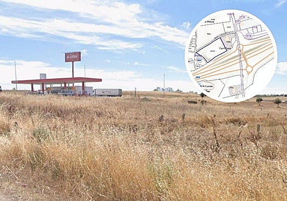 Parcela a subasta próxima a la gasolinera. En el círculo el plano.