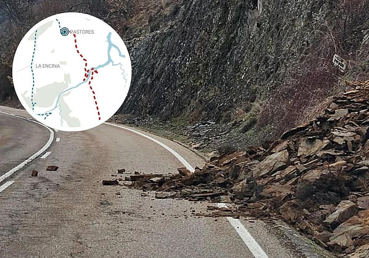 Desprendimiento de rocas y mapa de localización de la DSA-359.