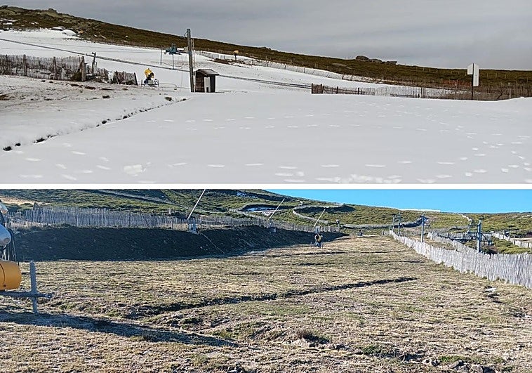 La estación de esquí, sin nieve el martes pasado y cubierta este sábado.