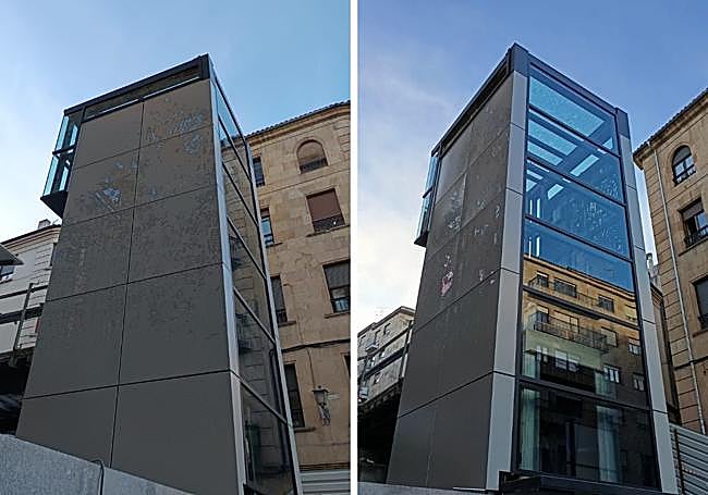 Frente y lateral del ascensor.