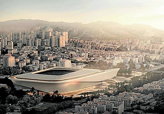 Der Entwurf für den zukünftigen 'Rosengarten', das Stadion des FC Málaga.